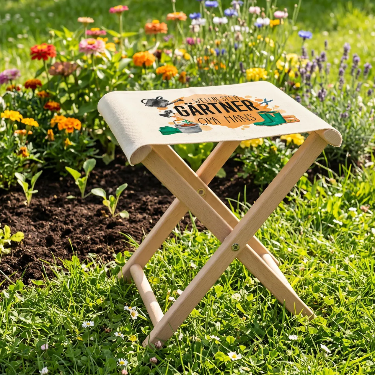 Klapphocker für Gärtner mit Name