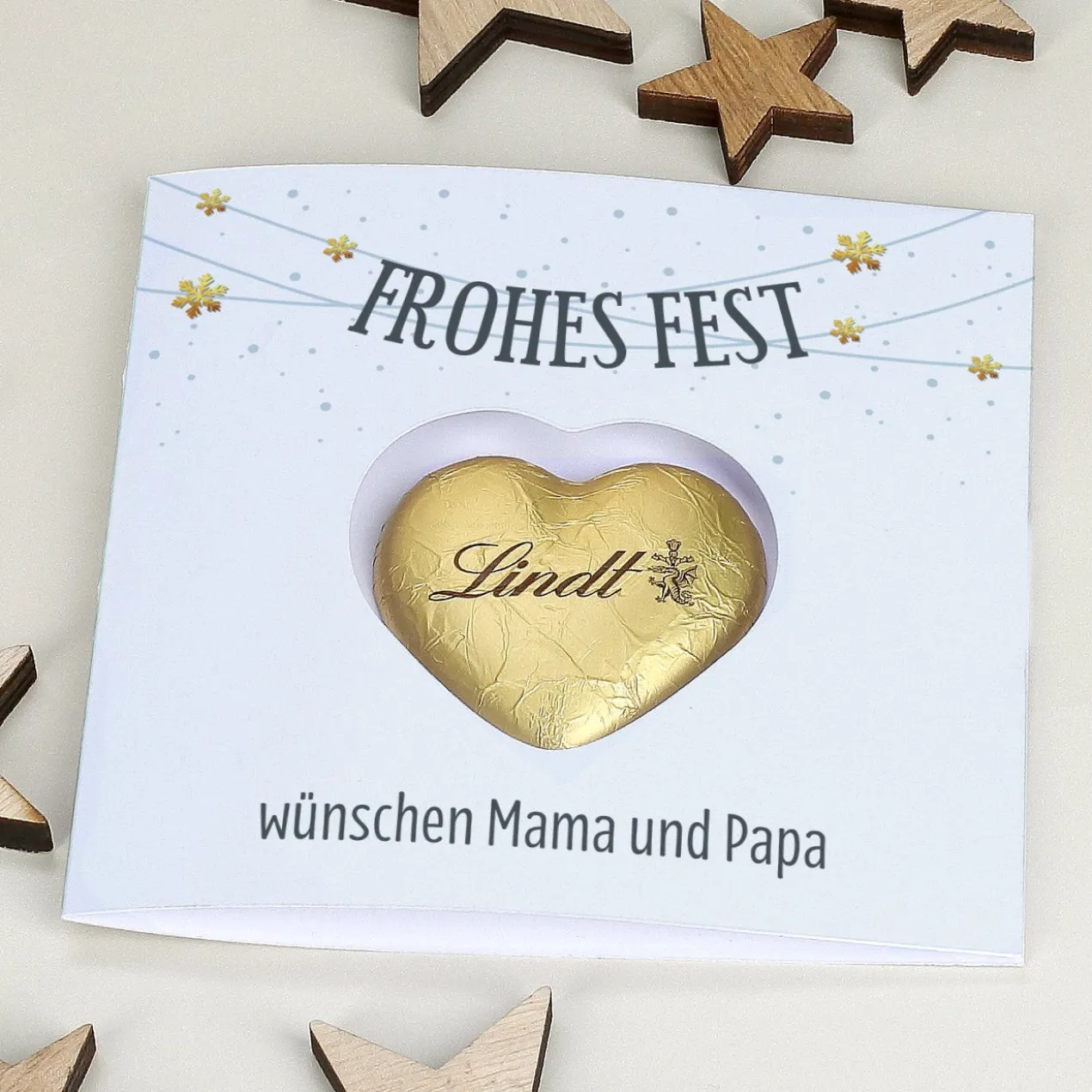 Klappkarte Frohes Fest mit Lindt Schoko Herz