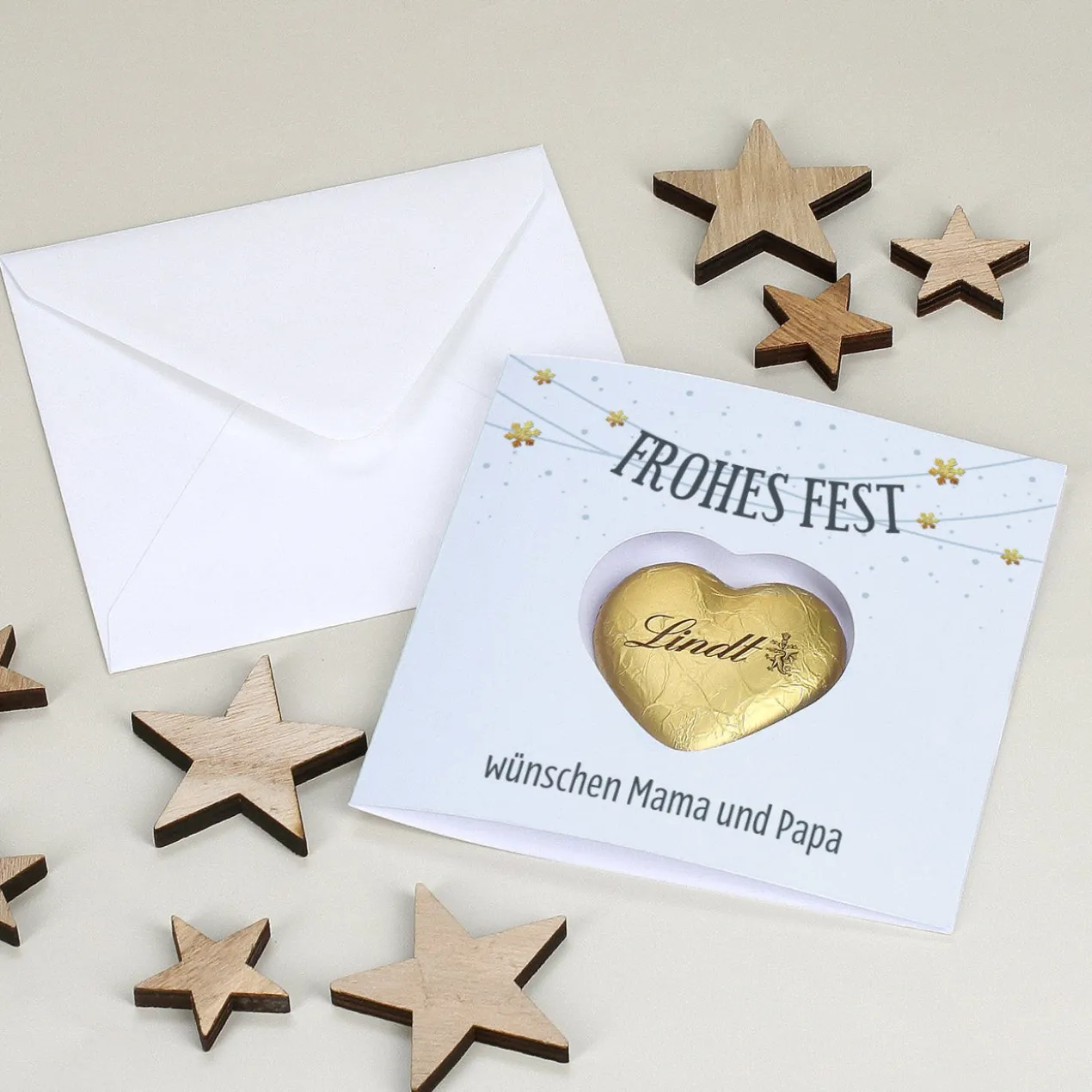 Klappkarte Frohes Fest mit Lindt Schoko Herz