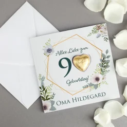Klappkarte zum runden Geburtstag mit Lindt Schokoherz