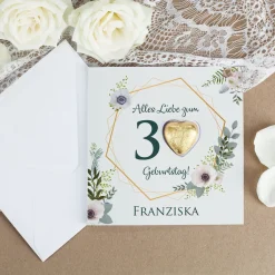 Klappkarte zum runden Geburtstag mit Lindt Schokoherz