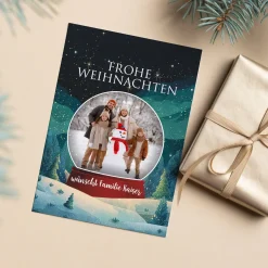 Klappkarte zu Weihnachten personalisiert mit Fotos & Wunschtext | Schneekugel Motiv