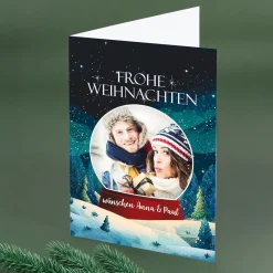 Klappkarte zu Weihnachten personalisiert mit Fotos & Wunschtext | Schneekugel Motiv