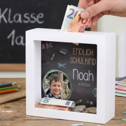 Kleine Bilderrahmen Spardose zum Schulanfang
