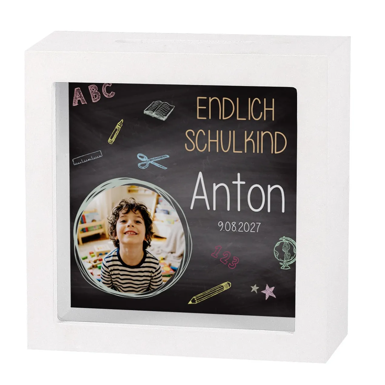 Kleine Bilderrahmen Spardose zum Schulanfang