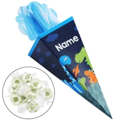 Kleine Dino Schultüte mit 10 Bonbons gefüllt