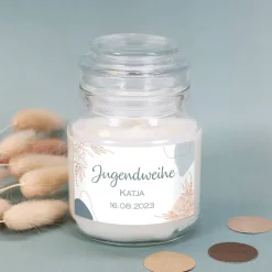 Kleine Duftkerze zur Jugendweihe mit Name und Datum
