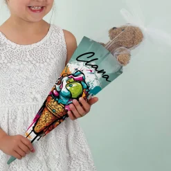 Kleine Graffiti Schultüte mit Eis-Motiv und Name, 28cm