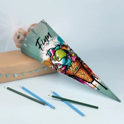 Kleine Graffiti Schultüte mit Eis-Motiv und Name, 28cm