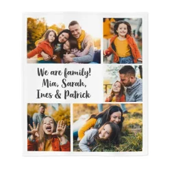 Kleine Kuscheldecke personalisiert mit 5 Fotos und Wunschtext | Geschenk für Familie und Freunde