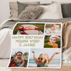 Kleine Kuscheldecke personalisiert mit 5 Fotos und Wunschtext | Geschenk für Familie und Freunde