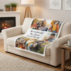 Kleine Kuscheldecke personalisiert mit 5 Fotos und Wunschtext | Geschenk für Familie und Freunde