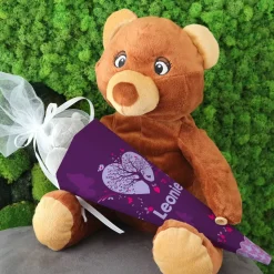 Kleine lila bedruckte Geschwistertüte mit Name