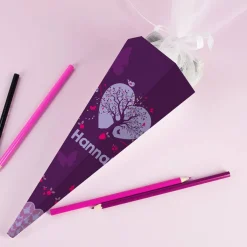 Kleine lila bedruckte Geschwistertüte mit Name