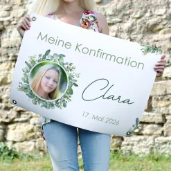 Kleiner Banner zur Taufe, Konfirmation, Kommunion 70x50cm | Eukalyptus Motiv
