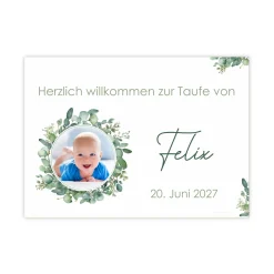 Kleiner Banner zur Taufe, Konfirmation, Kommunion 70x50cm | Eukalyptus Motiv