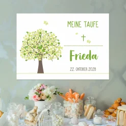 Kleiner Banner zur Taufe, Konfirmation, Kommunion in 3 Farben | Personalisierbar | Lebensbaum