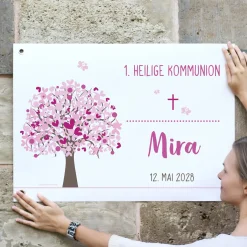 Kleiner Banner zur Taufe, Konfirmation, Kommunion in 3 Farben | Personalisierbar | Lebensbaum