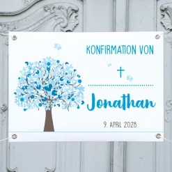 Kleiner Banner zur Taufe, Konfirmation, Kommunion in 3 Farben | Personalisierbar | Lebensbaum