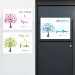 Kleiner Banner zur Taufe, Konfirmation, Kommunion in 3 Farben | Personalisierbar | Lebensbaum