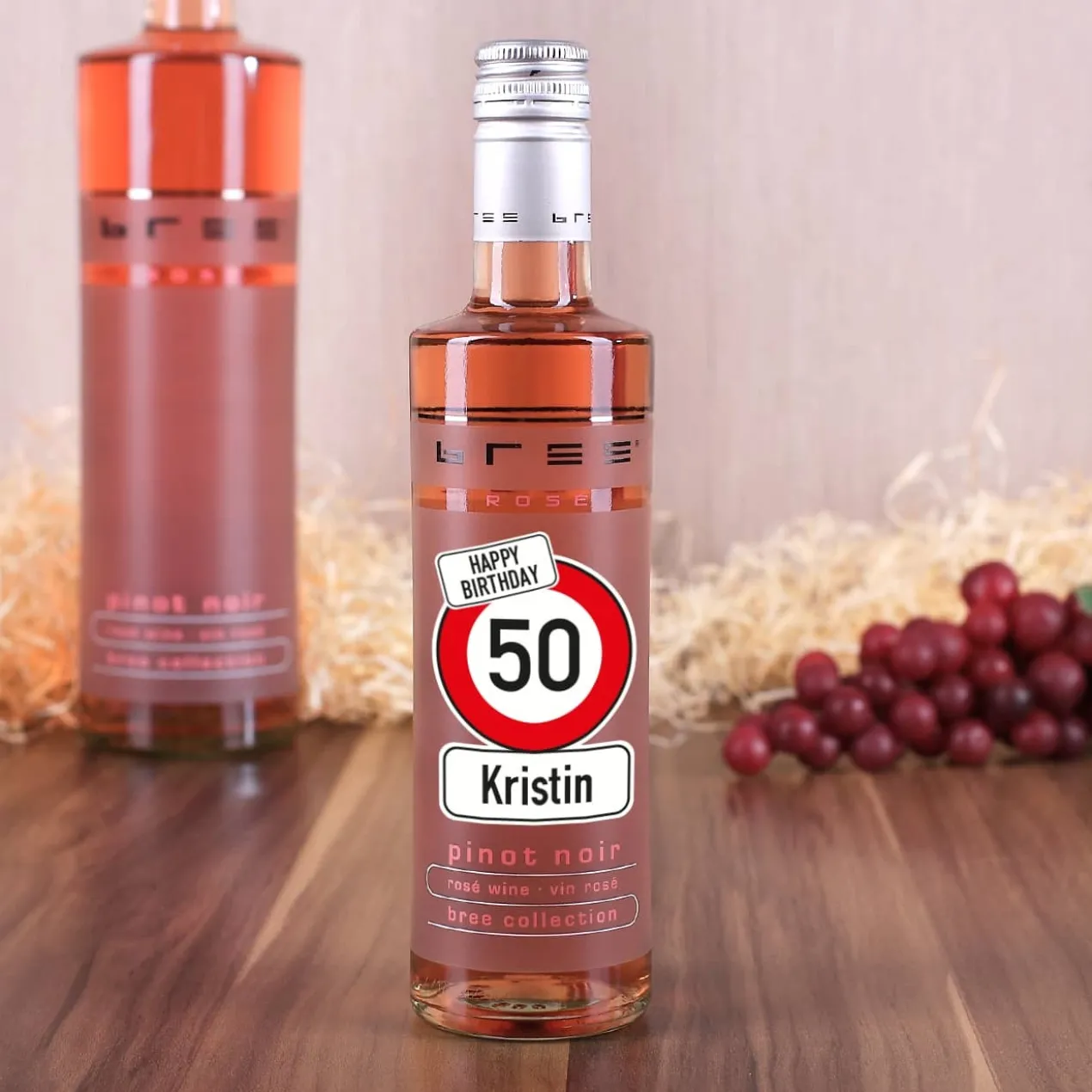 Kleiner BREE Wein zum Geburtstag mit Verkehrszeichen, Name und Alter