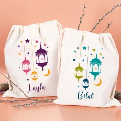 Kleiner Eid Geschenksack mit Laternen und Text, 2 Farben auswählbar, 25x32 cm