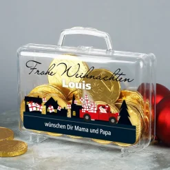 Kleiner Geldkoffer mit Weihnachtsmann und persönlichem Gruß