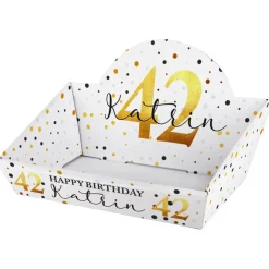 Kleiner Geschenkkorb aus Pappe zum Geburtstag mit Personalisierung