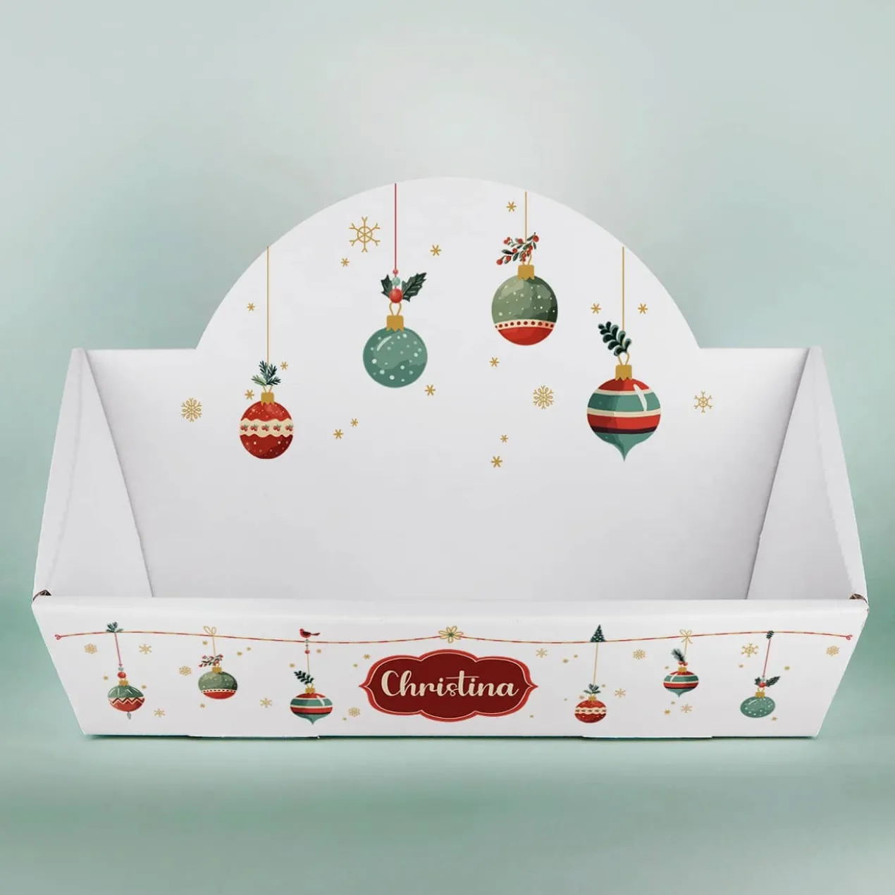Kleiner Geschenkkorb zu Weihnachten mit Ornamenten und Name