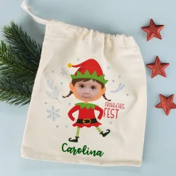 Kleiner Geschenksack mit Weihnachtsfigur, Foto & Name - 5 Motive wählbar