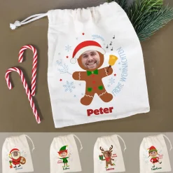 Kleiner Geschenksack mit Weihnachtsfigur, Foto & Name - 5 Motive wählbar