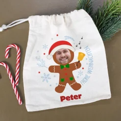 Kleiner Geschenksack mit Weihnachtsfigur, Foto & Name - 5 Motive wählbar