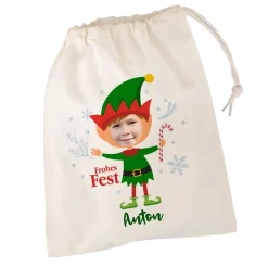 Kleiner Geschenksack mit Weihnachtsfigur, Foto & Name - 5 Motive wählbar
