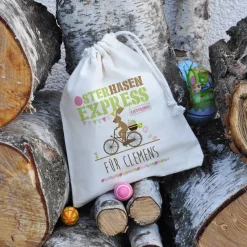 Kleiner Geschenksack vom Osterhasen-Express mit Ihrem Wunschtext, 16 x 20 cm