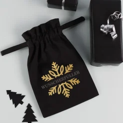 Kleiner Geschenksack zu Weihnachten mit Schneeflocke und Name bedruckt, 21x14cm