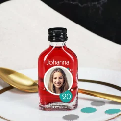 Kleiner Schnaps zum Geburtstag mit Ihrem Foto, Name und Jahreszahl personalisiert | 2 Sorten