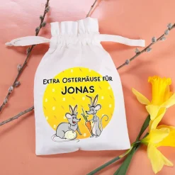Kleiner Stoffsack "Extra Ostermäuse" mit Ihrem Wunschnamen bedruckt