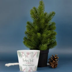 Kleiner Weihnachtsbaum mit personalisierter Banderole und Wunschtext | Weihnachtsdeko 'Frohes Fest'