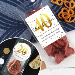 Kleine Salami-Herzen zum Geburtstag mit Name und Alter bedruckt