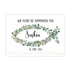 Kleines Banner zur Taufe, Kommunion oder Konfirmation | Eukalyptus-Fischmotiv | Personalisierbar