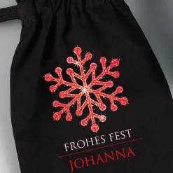 Kleines Geschenksäckchen mit Schneekristall, Wunschtext und Name, 21 x 14 cm