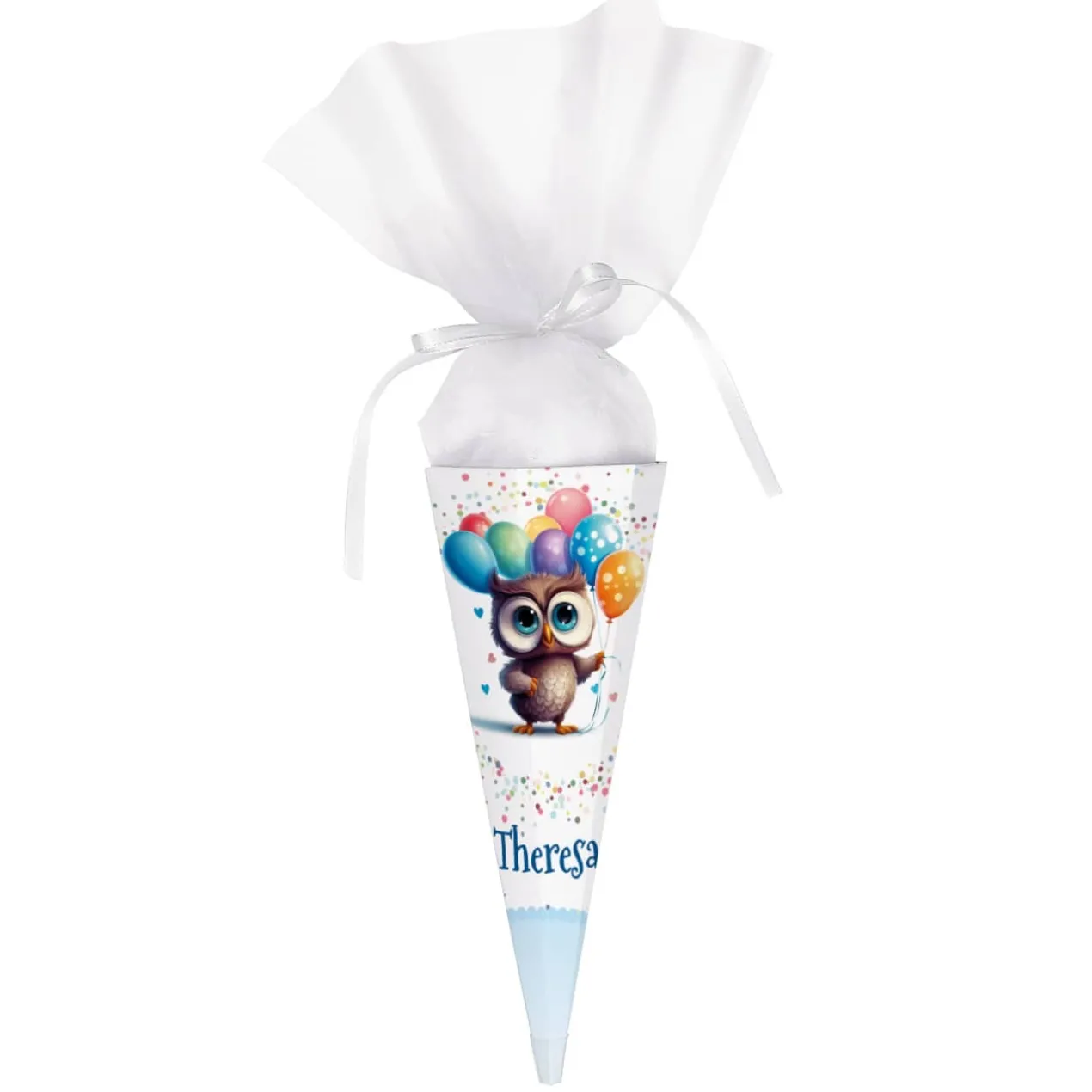 Kleine Zuckertüte mit Eule und Name, 28 cm