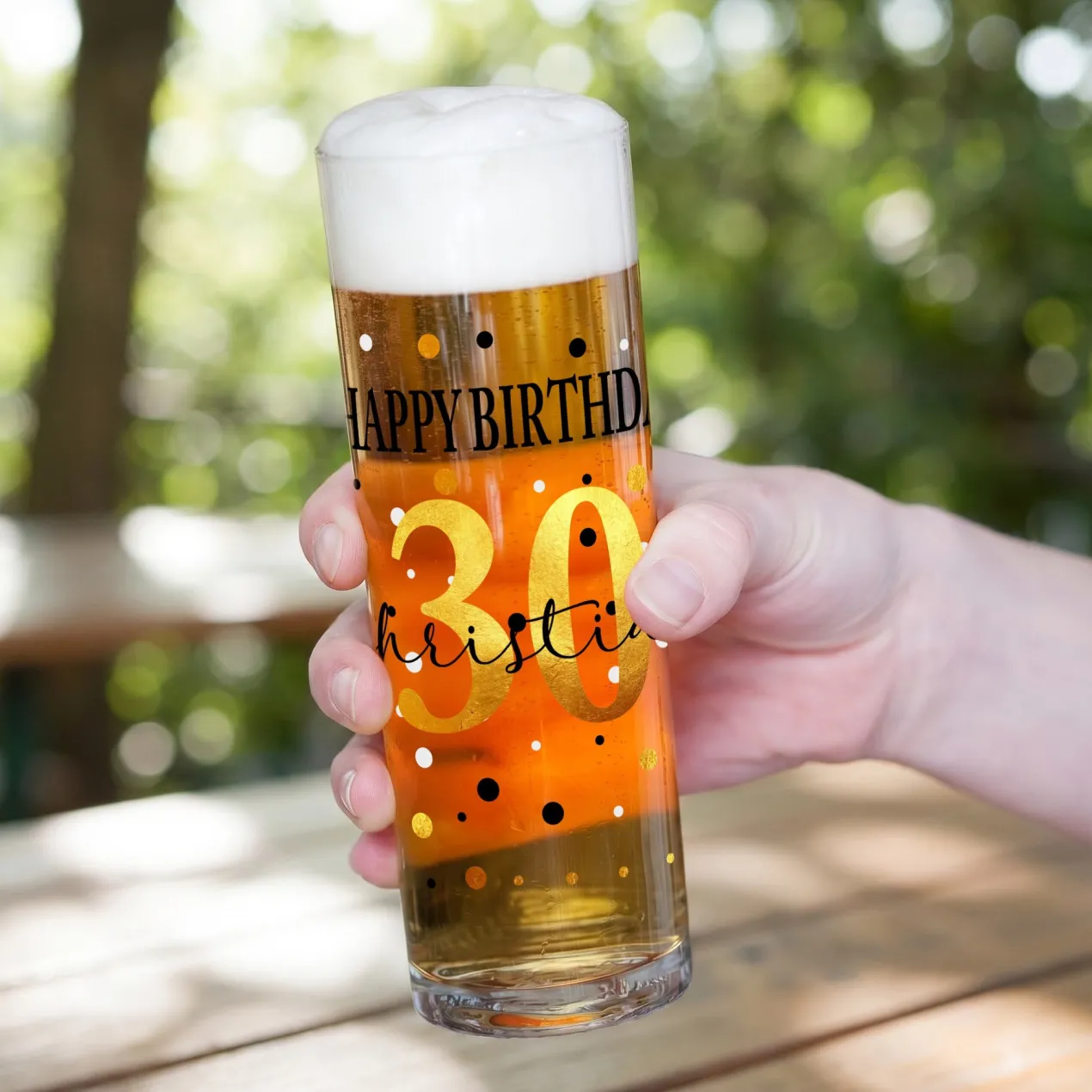 Kölsch Glas 'Happy Birthday' personalisiert mit Name & Alter | Bier Stange als Geschenk zum Geburtstag