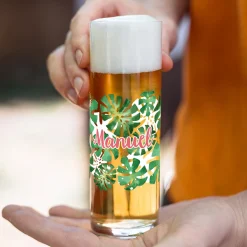 Kölsch Glas personalisiert mit Name & Monstera Motiv | Kölschstange als Geschenk für Bier Liebhaber