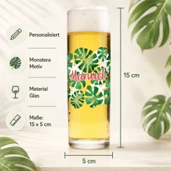 Kölsch Glas personalisiert mit Name & Monstera Motiv | Kölschstange als Geschenk für Bier Liebhaber