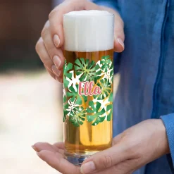 Kölsch Glas personalisiert mit Name & Monstera Motiv | Kölschstange als Geschenk für Bier Liebhaber