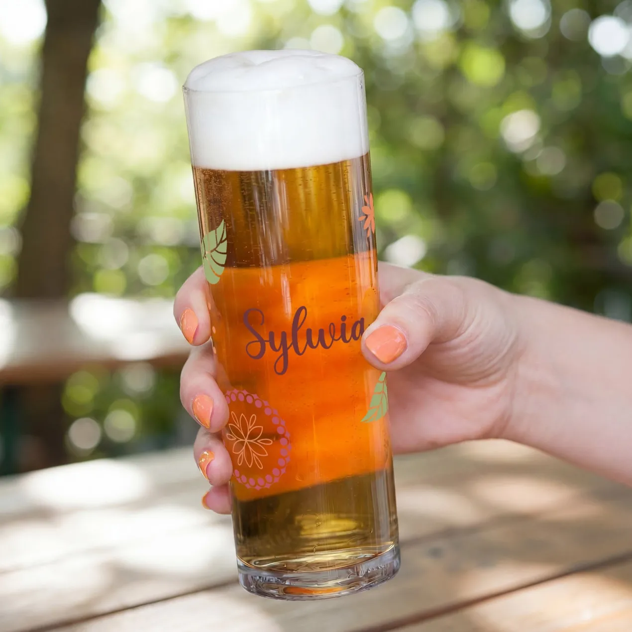 Kölsch Glas personalisiert mit Name & Blumen Motiv | Kölschstange als Geschenk für Bier Freunde