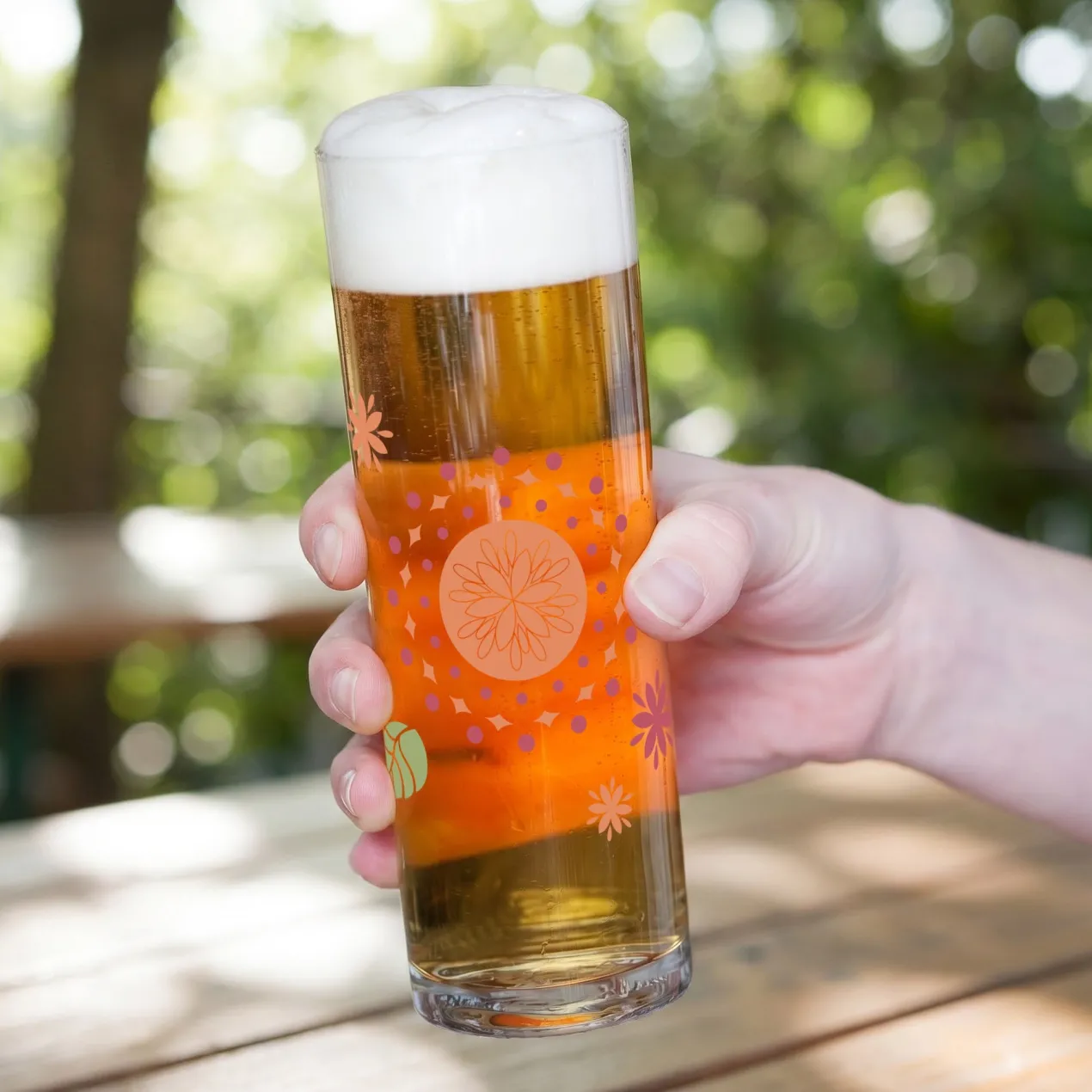 Kölsch Glas personalisiert mit Name & Blumen Motiv | Kölschstange als Geschenk für Bier Freunde