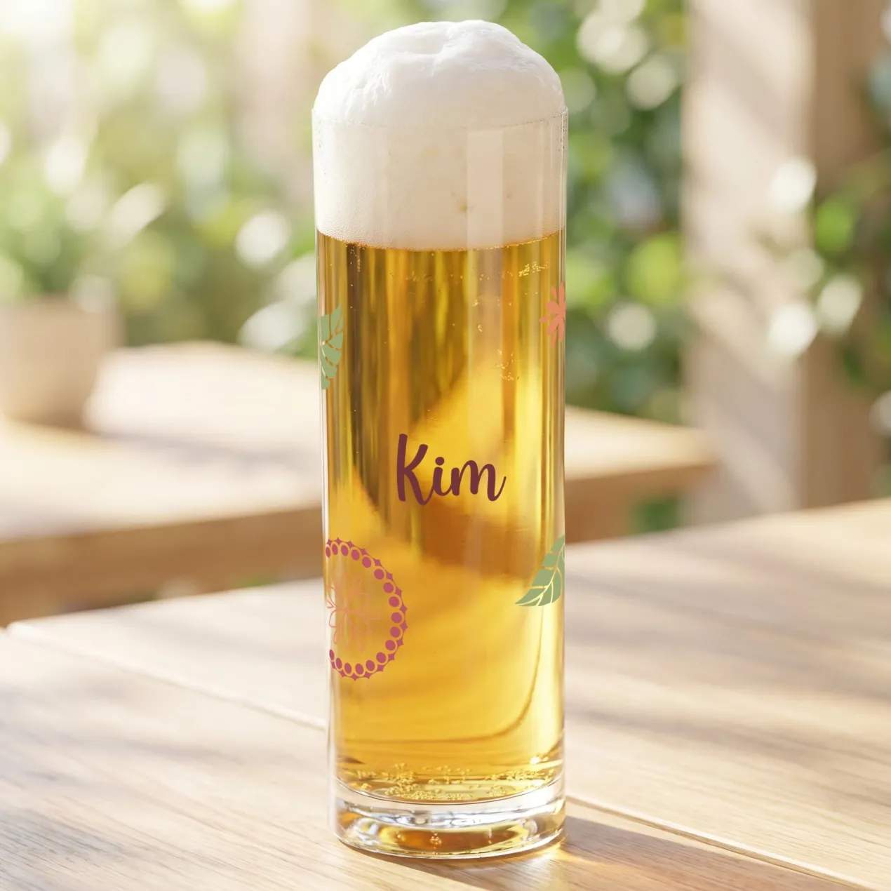 Kölsch Glas personalisiert mit Name & Blumen Motiv | Kölschstange als Geschenk für Bier Freunde