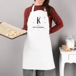 Koch-, Backschürze in weiß mit Initialen und Name bedruckt